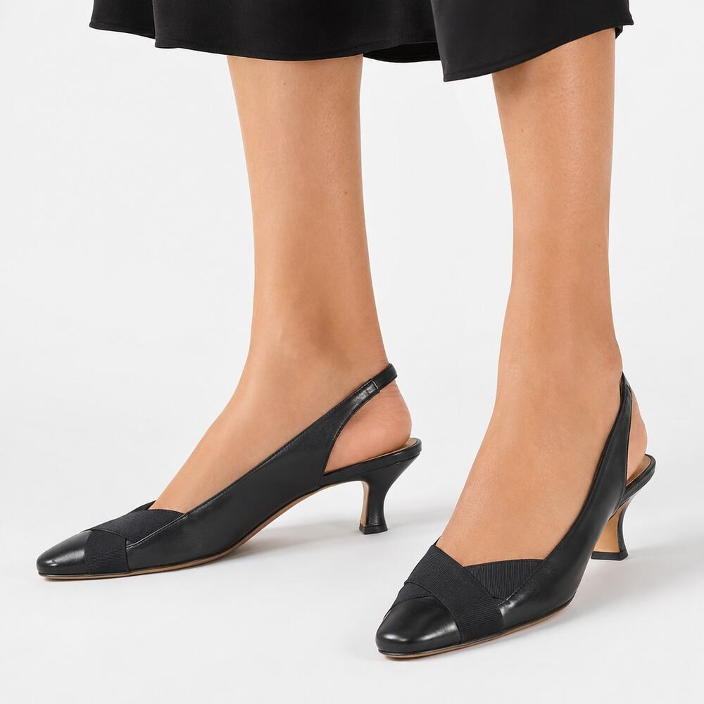 Salvatore Ferragamo Slingback Pumps Womens 8B Black Leather Low Kitten Heel
